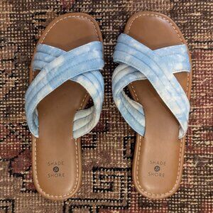 NWOT Shade & Shore Blue Tie Dye Slides